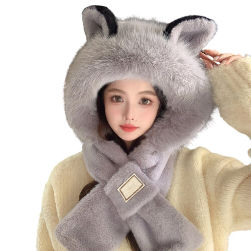 Cachecol de inverno com capuz, gorro grosso e proteção para as orelhas.