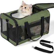 Cat Carrier Airline Approved, Soft-Sided Dog Carrier with Inner Safety Leash, Pet Transport Carrier for Small-Medium Cats Puppies up to 15 Lbs