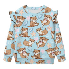 Toddle Starfish Otter Sweatshirt for Girls – Casual Long Sleeve Crewneck, Oversized Kids Sweater for Daily Wear & School, Fall/Spring