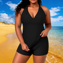 Women's Plus Size Halter Swimsuit Top with Removable Padding