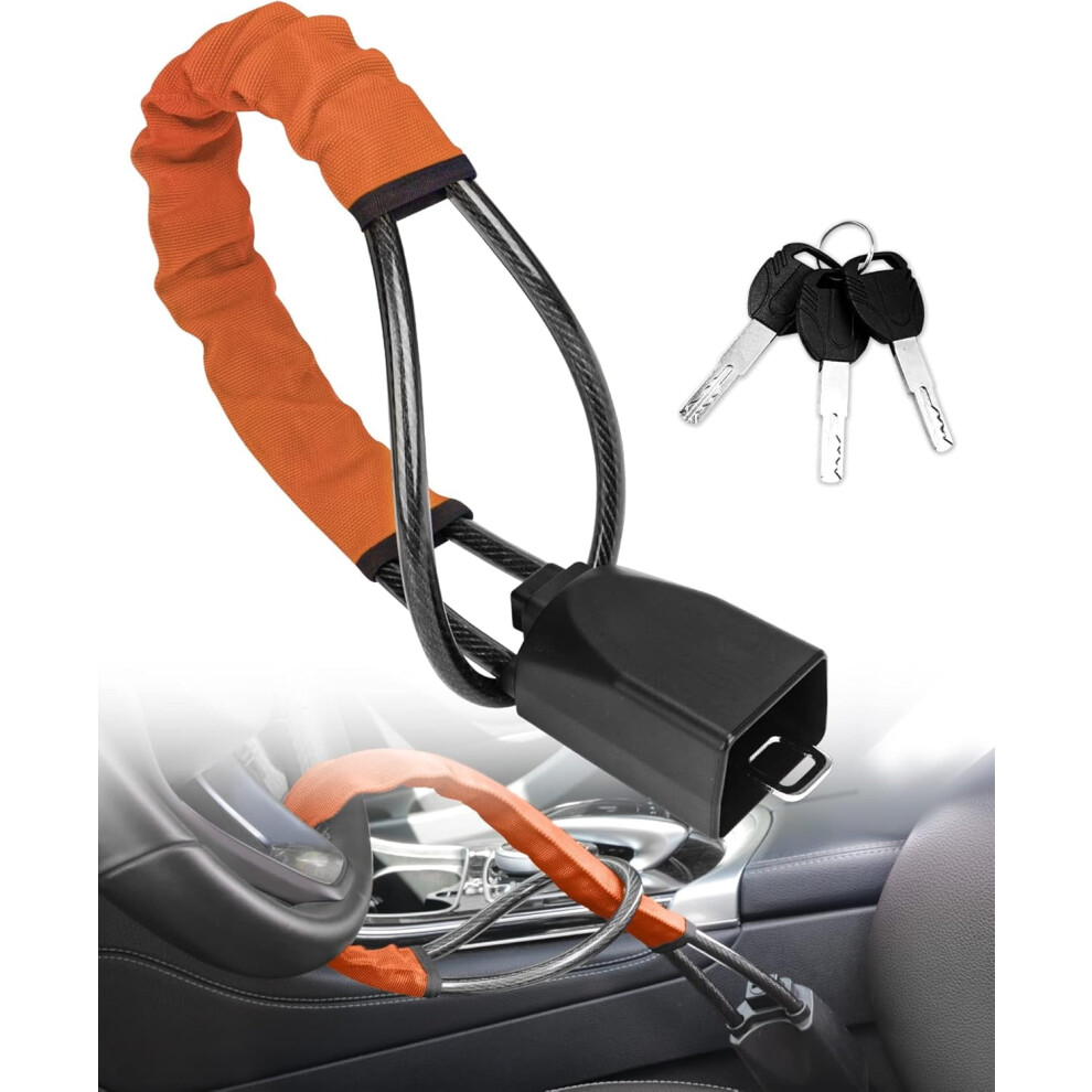 Anti Theft Steering Wheel Lock With 3 Keys, Key Lock Type Orange 9362892421518