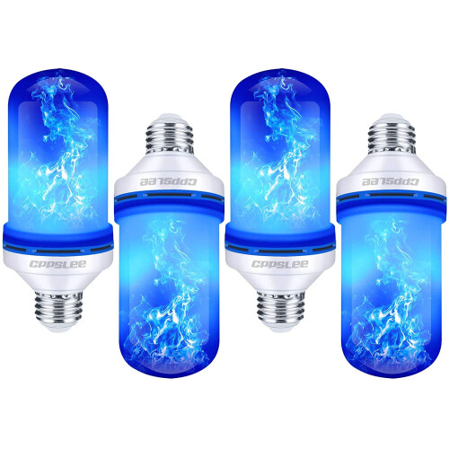 YesLED Flame Light Bulbs, 4 Modes, E26 Base, for Holiday/Patio/Indoor Decor – Compatible with E26 sockets (Blue, 4 Pack)