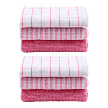 6Pcs Super Absorbent Kitchen Dish Cloths & Tea Towels, Quick-Drying Waffle Weave, Soft Pan Towels, 13.8x13.8IN Pink Set