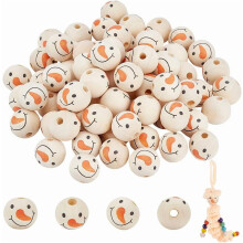Snowman Wooden Beads 20mm Natural Wood 4mm Hole 70pcs