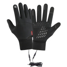 USB Heated Gloves for Men & Women, Windproof/Waterproof, Thermal Fleece Lining, Rechargeable, Black