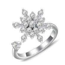 Fashion for Creative Silver Color Ring For Women White Snowflakes Rotatable Rings Adjustable Wedding Party Jewelry Brass + Electrical Stainless Steel