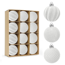 White 12 Pcs Soft Velvet Christmas Balls For Tree Ornaments With Secure Hanging And Elegant Look