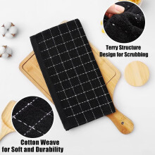 1PCS Checkered Designed Cotton Kitchen Dish Cloths, 12x12 Inch Soft Absorbent Quick Drying Cleaning Kitchen Rags Black