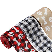 Christmas Plaid Dog Paw Pattern Diy Handmade Ribbon Christmas Tree Decor 5 Yard