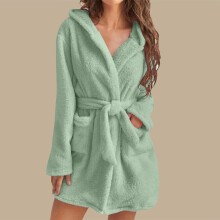 Fuzzy Robe for Women with Pockets Pure Color Hooded Plush Bathrobe for Women - Cozy & Warm Home Wear Womens Robe with Hoodie