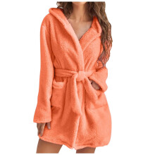 Fuzzy Robe for Women with Pockets Pure Color Hooded Plush Bathrobe for Women - Cozy & Warm Home Wear Womens Robe with Hoodie