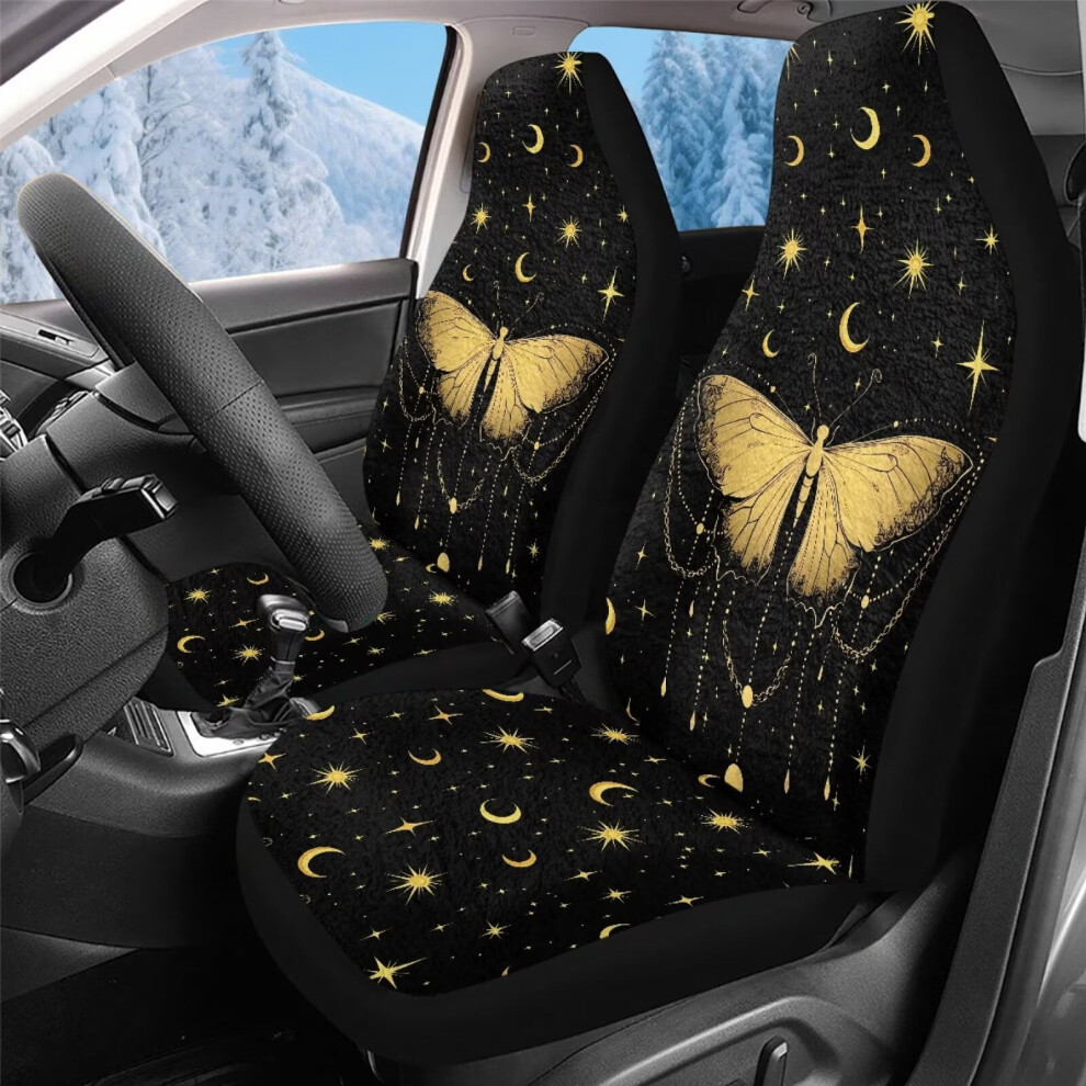 Plush Fluffy Butterfly Car Seat Covers, 2 Pcs, Washable, Fits Most Cars/Trucks/Suvs/Vans, Not Airbag Compatible Golden 9193271981756