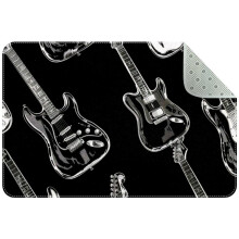White and Black Guitar Collection Small Area Rug, Non-Slip Door Mat Indoor Floor Mat, Washable Kitchen Rug Entrance DMat for Bedroom Living Room