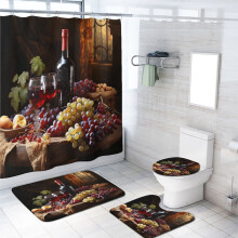 Wine-Themed Bathroom Set: Shower Curtain, Non-Slip Rugs, Toilet Lid Cover & Bath Mat – 72x72 Inch