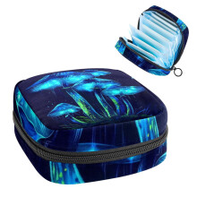 Sanitary Napkin Storage Bag for Girls & Women – Portable First Period Pads/Tampons Holder, Travel Makeup Bag, Glow-in-the-Dark Mushroom Design