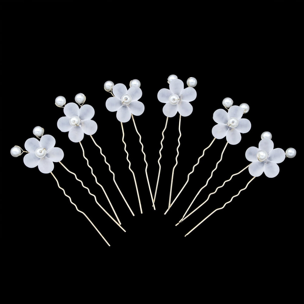White Pearl Hairpin French Style Bridal Accessory 6 pcs