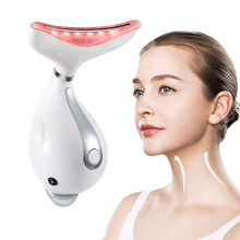 White ABS Facial Neck Massager with Vibration LED Light Therapy for Anti-Aging Wrinkle Reduction and Skin Tightening Device