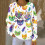 Women's Carnival Print Ribbed Knit Pullover Top Long Sleeve 1