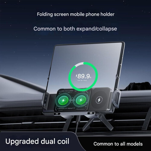 2-in-1 Auto-Rotating Folding Phone/Pad Holder, Wireless Car Mount, Compatible with iPhone & Android 2