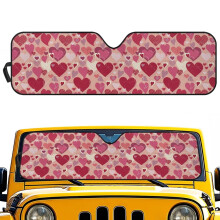 Foldable Windshield Sun Shade for Jeep Wrangler (TJ/JK/JKU) 2&4 Door – Pink & Red Heart, Reflective Polyester, Blocks Heat & UV, Compatible with