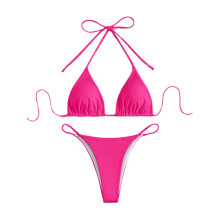 Bikini för kvinnor, 2-delade triangelbikiniset, högt skuren baddräkt, sidoknytning