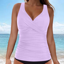 Women's V-neck bikini top solid color padded lightweight