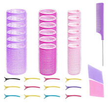 33-Pc Self-Grip Hair Rollers Set (3 Sizes) with Clips & Comb – Compatible with All Hair Types
