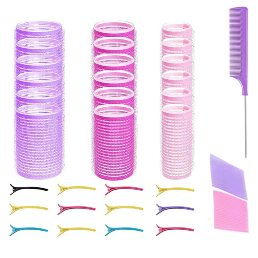 33-Pc Self-Grip Hair Rollers Set (3 Sizes) with Clips & Comb â Compatible with All Hair Types