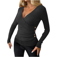 Sexy Wickelpullover mit tiefem V-Ausschnitt, langen Ärmeln und figurbetonter Passform, Strickoberteil