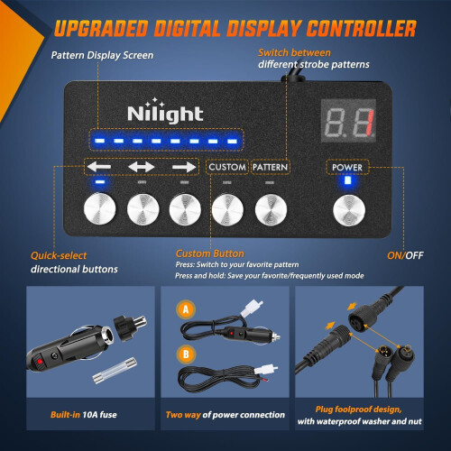 8 τεμάχια φώτα LED strobe με χειριστήριο, συγχρονισμός 12V/24V, πράσινη/λευκή 1