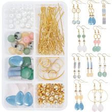 DIY Stone Beads Earring Making Kit – 10 Pairs, Glass Pearls, Brass Rings, Compatible with Jewelry Findings