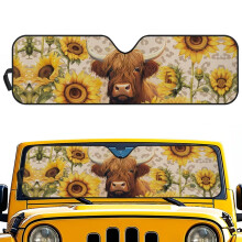 Foldable Windshield Sun Shade for 1997-2017 Jeep Wrangler TJ/JK/JKU (2/4 Doors), UV & Heat Blocking, Compatible with Sunflower Highland Cow Design