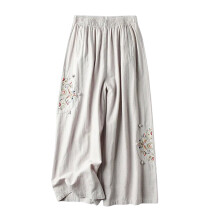 Damen Culottes, Leinenmischung, weites Bein, elastischer Bund, lässige Palazzo-Hose mit Taschen, Caprihose (Beige, XXL)