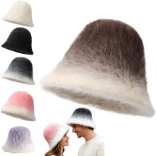 Faux Rabbit Fur Bucket Hat for Women, Adjustable