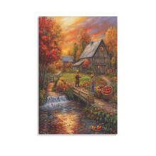 Autumn Harvest Canvas Print 12x18inch – Fall Forest, Lake, Scarecrow Wall Art for Bedroom & Kids Room