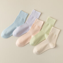 5 Pairs Women Cotton Mid Calf Tube Loose Socks Thin Breathable Stretch Socks