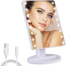 16LED Dimmable Touch Makeup Mirror, 360 Rotatable, USB Rechargeable, Foldable, Anti-Fingerprint, Compact Vanity Mirror for Women – Compatible with
