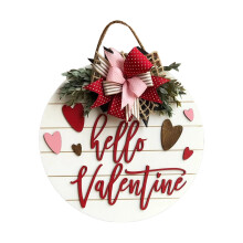 1pc Hello Valentine's Day Wooden Round Sign with Bow – Indoor/Outdoor Wall Hanging, Door Wreath Hanger, Wedding Home Decor
