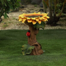 Bird Bath under $5! Sunflower Bird Bath, Brown Pedestal Birdbath for Outdoor Garden, Handmade Resin Bird Bath with Brush Included
