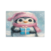 Happy Penguin Christmas Art Print, 20x30inch Canvas Wall Art for Kitchen & Living Room – No Frame