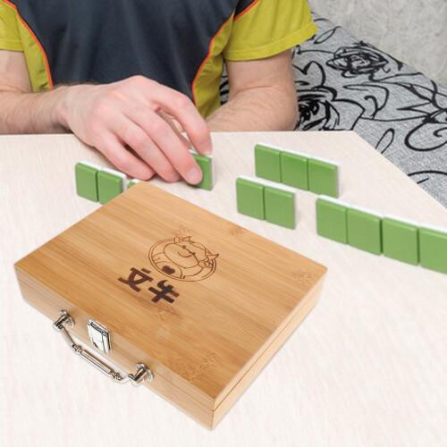 LIFKOME Beige Wooden Mahjong Storage Case with Handle 1