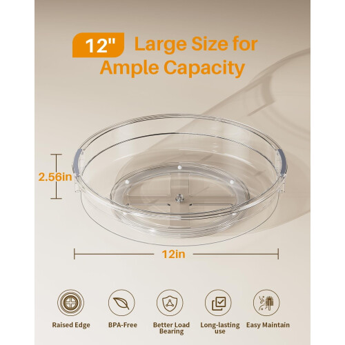 Πακέτο 2 τεμαχίων πικάπ Lazy Susan 12" για ντουλάπι/κουζίνα/ντουλάπι - Ψηλές άκρες, 2