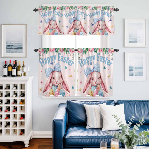 Pink Rabbit Flower Kitchen Curtains and Valances Set 1
