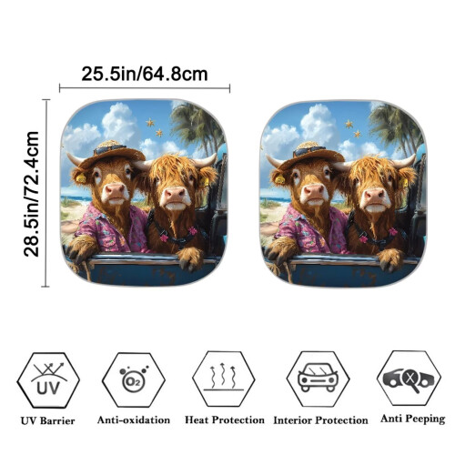 Hawaiian Highland Cow Sun Shade 2-Piece Rectangular Front 2
