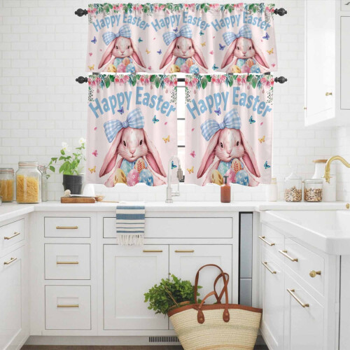Pink Rabbit Flower Kitchen Curtains and Valances Set 2