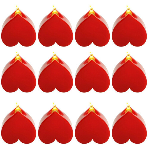 Heart LED Tea Lights Flameless with Timer 12 pcs Red 2