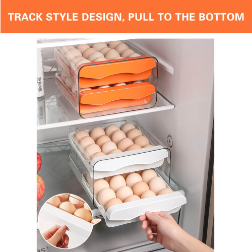 32-Grid PET Pull-Out Egg Drawer for Fridge, Food-Grade Clear Stackable Egg Holder with Handle 2