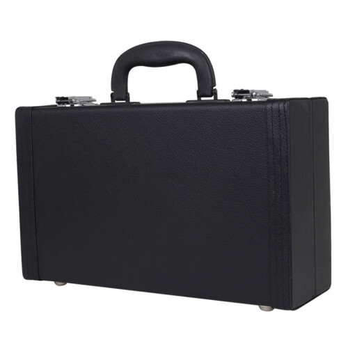 Estojo de couro para clarinete, preto, com design simples e elegante. Dimensões: 37 x 20 x 9 cm (14,5 x 8 x 3,5 polegadas). 2