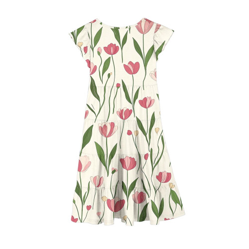 Mädchenkleid mit Blumenmuster, Volantärmeln und 1