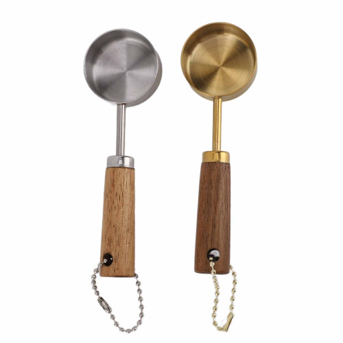 14 ML Kitchen Measuring Spoons with Solid Wood Handles Precise Textured Cups 2